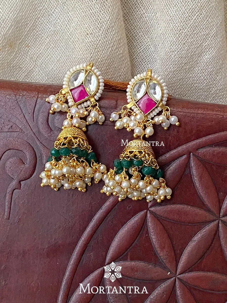 Pink Color Gold Plated Jadau Kundan Earrings - ME985WPA