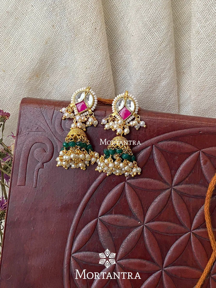 Pink Color Gold Plated Jadau Kundan Earrings - ME985WPA