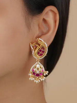 Pink Color Gold Plated Mishr Earrings - MR-E160WP