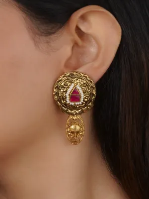 Pink Color Gold Plated Mishr Earrings - MR-E243P