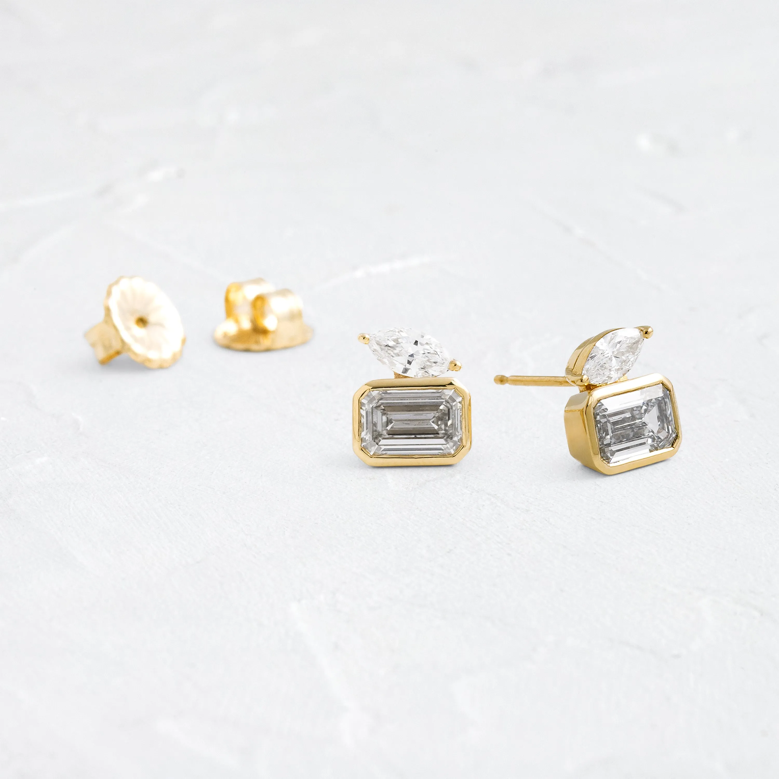 Poise Bezel Studs, 2.06ctw. Lab-Grown Emerald Cut