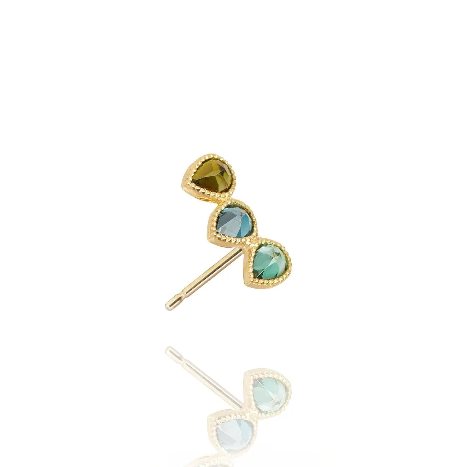 Precious Ear Climber - Right Blue Topaz & Tourmaline -18k Gold