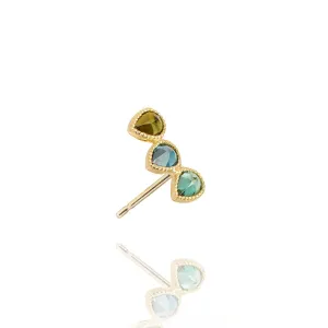 Precious Ear Climber - Right Blue Topaz & Tourmaline -18k Gold