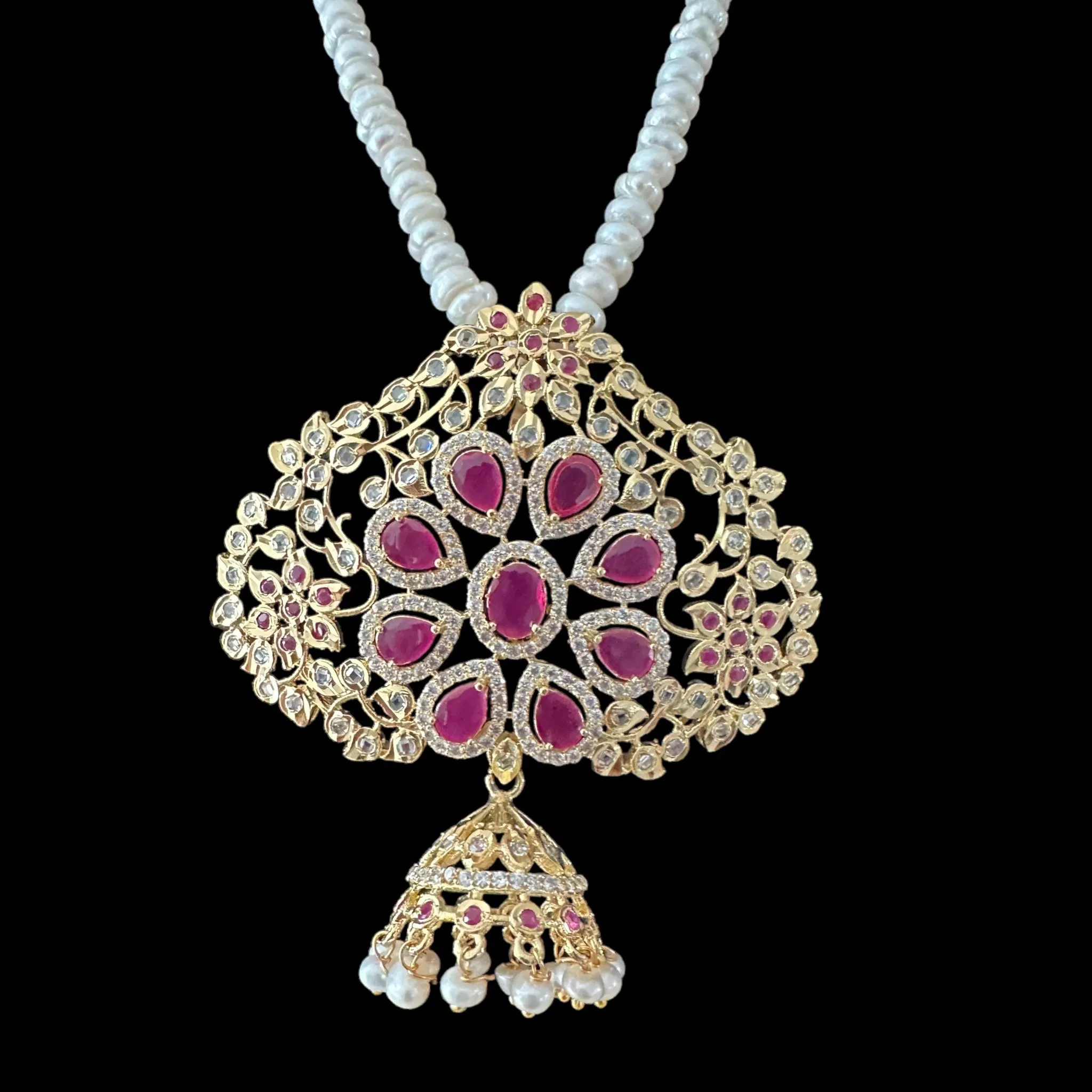 PS317 fresh water pearl pendant set in ruby  ( READY TO SHIP )