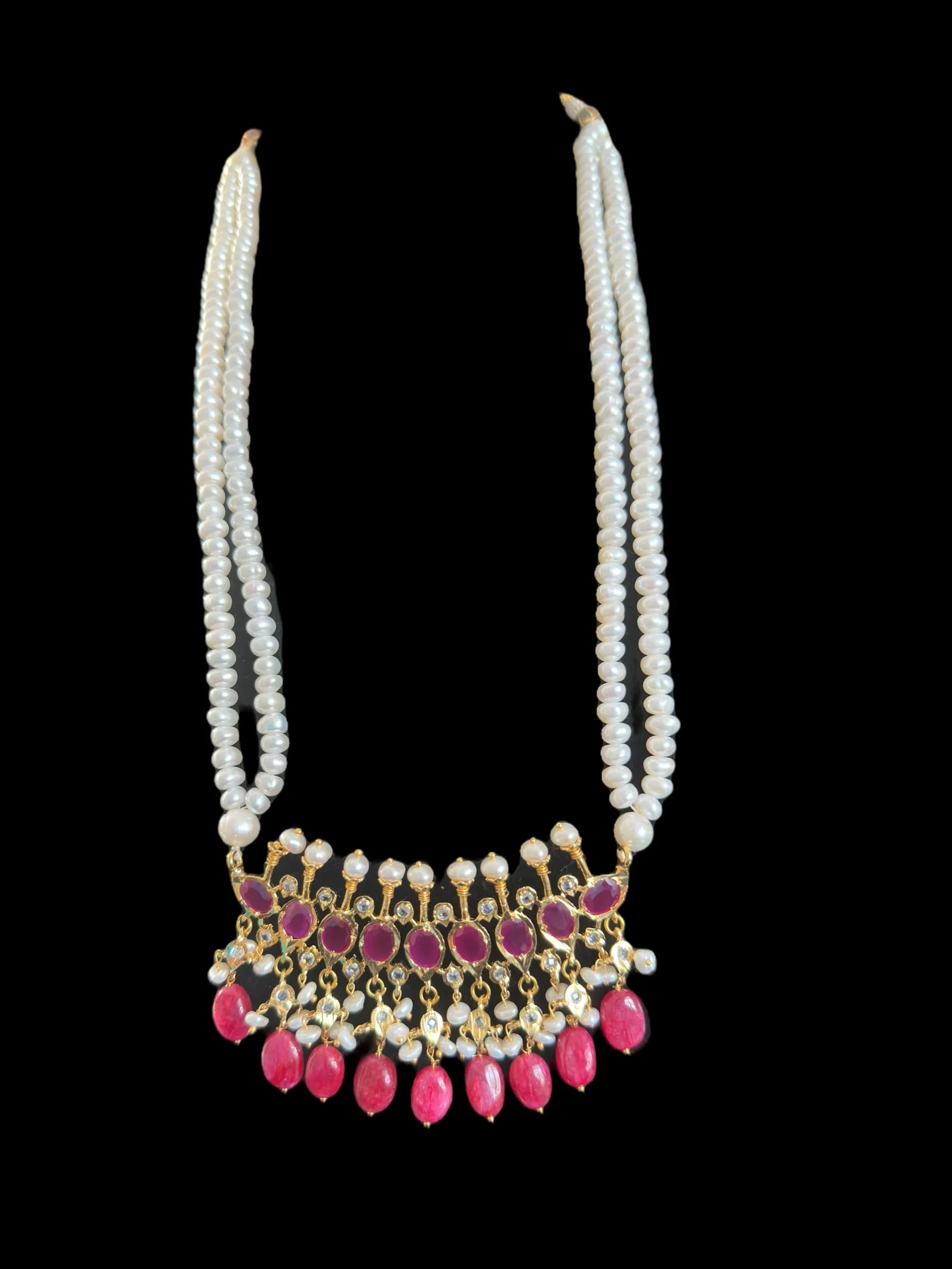 PS508 Tirmani in Rubies with Freshwater Pearls and Chandbali Earrings ?C Gold-Plated Lightweight Jewelry( READY TO SHIP )