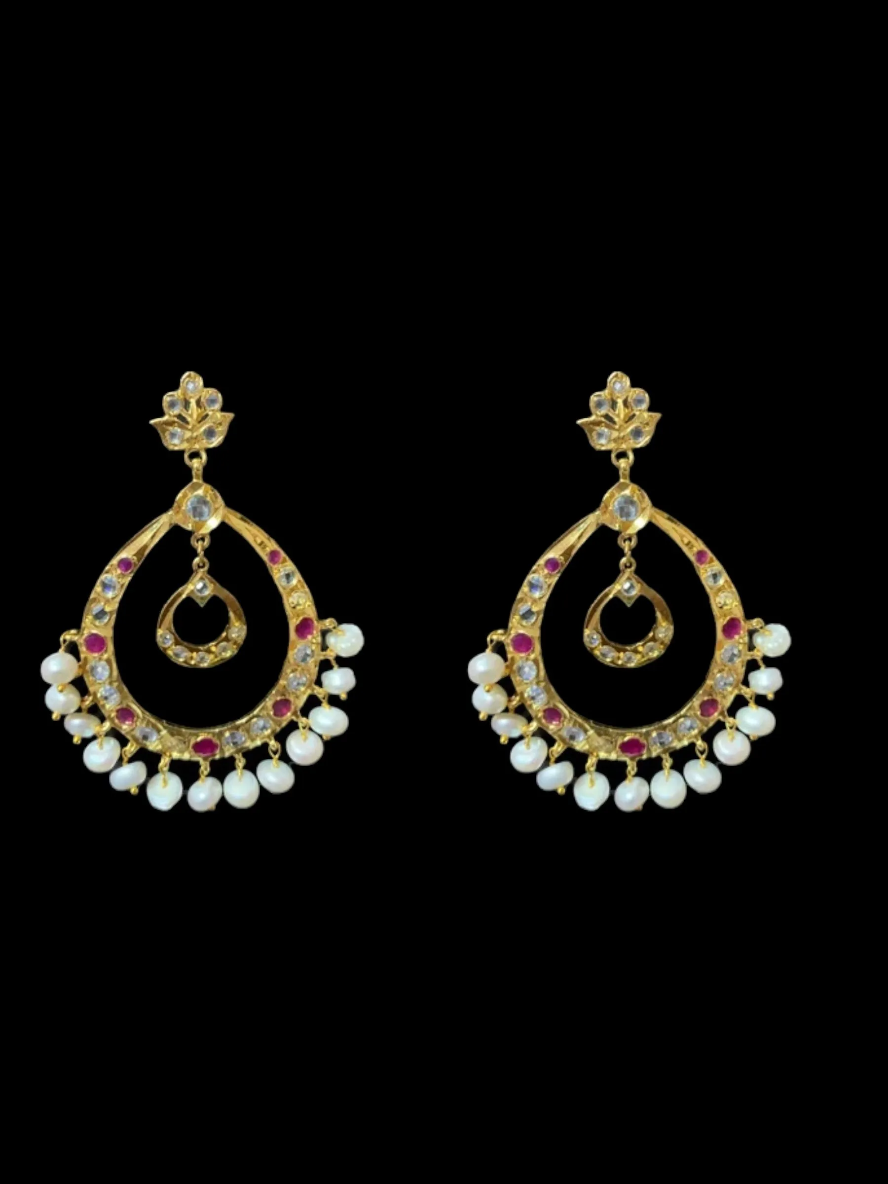 PS508 Tirmani in Rubies with Freshwater Pearls and Chandbali Earrings ?C Gold-Plated Lightweight Jewelry( READY TO SHIP )