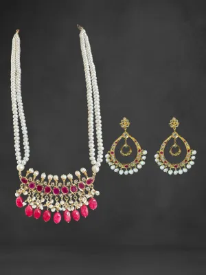 PS508 Tirmani in Rubies with Freshwater Pearls and Chandbali Earrings ?C Gold-Plated Lightweight Jewelry( READY TO SHIP )