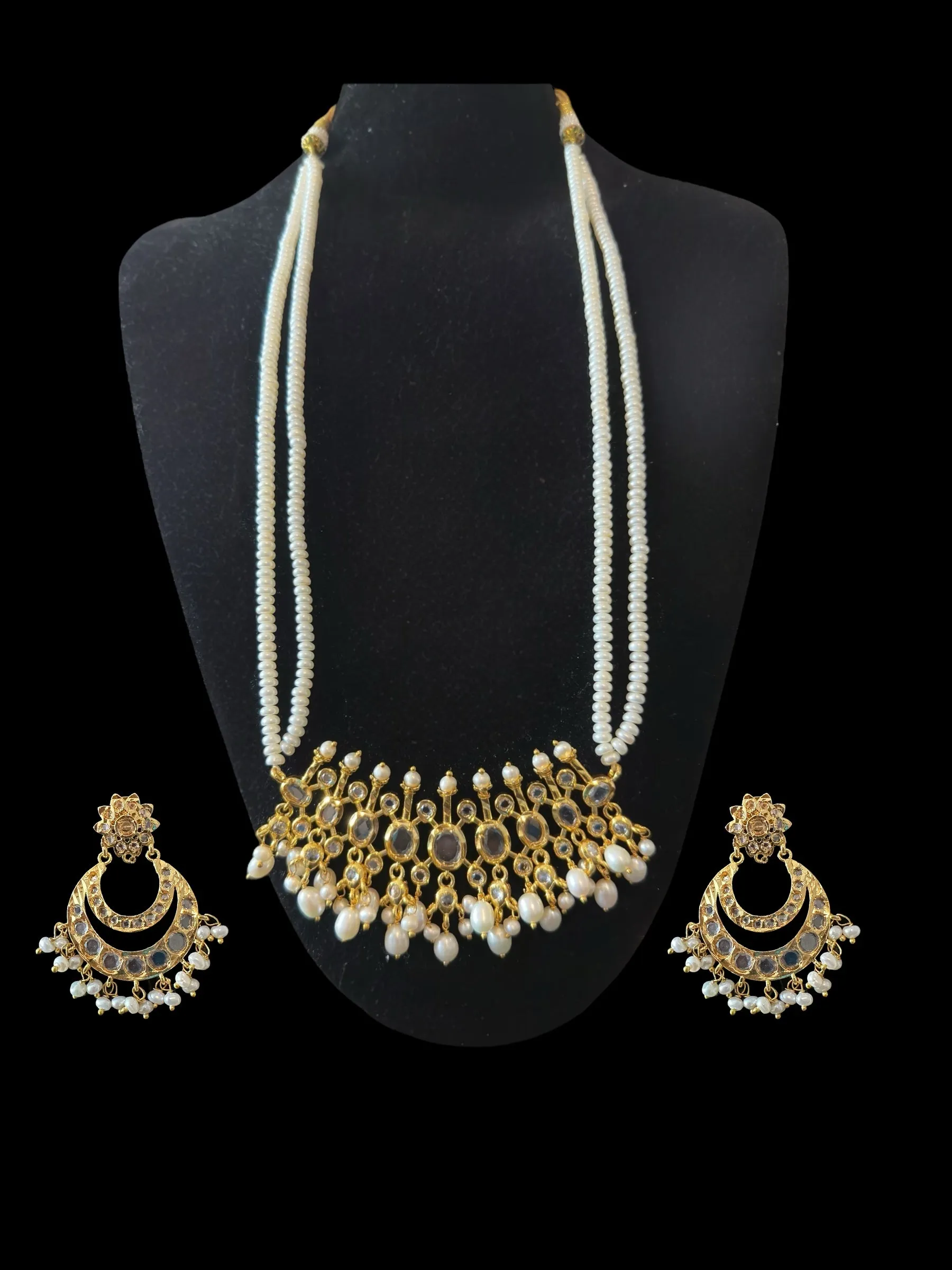 PS520 Hyderabadi / Nizami tirmani in fresh water pearls with chandbali( READY TO SHIP )
