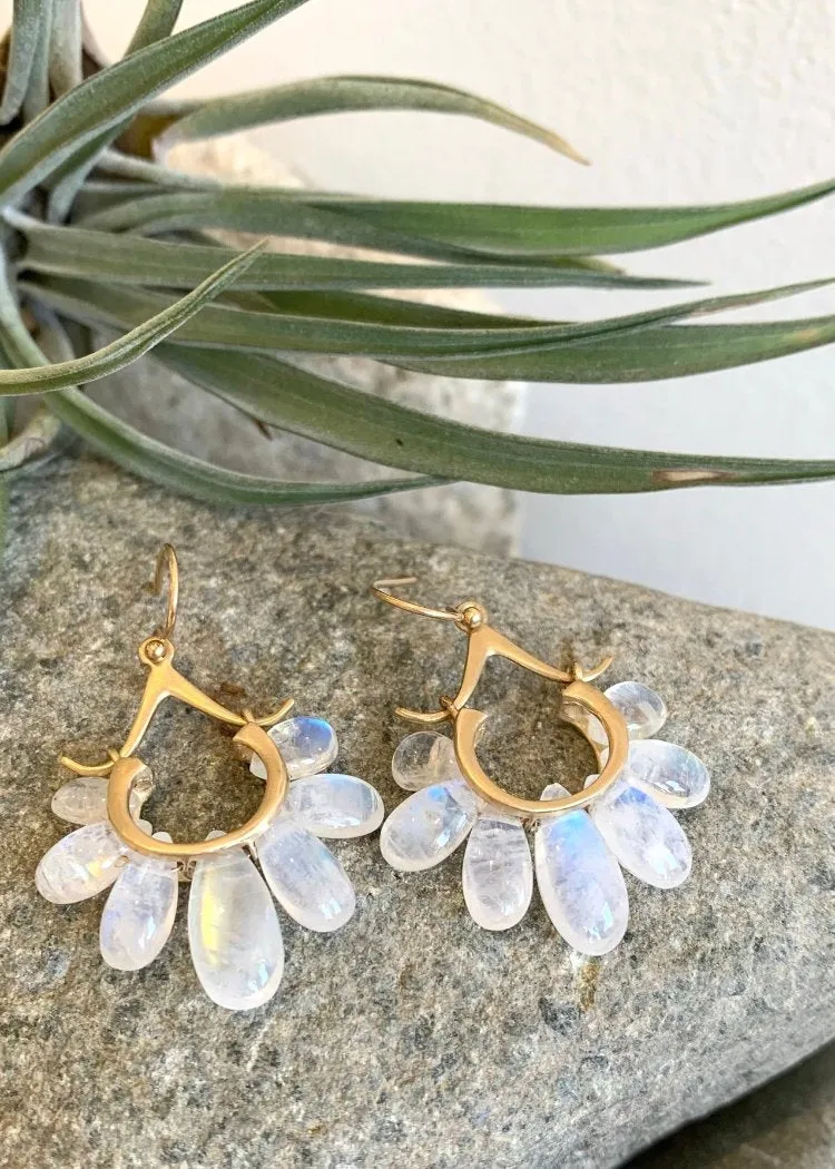Rachel Atherley | Small Peacock Earrings in 14k   Rainbow Moonstone