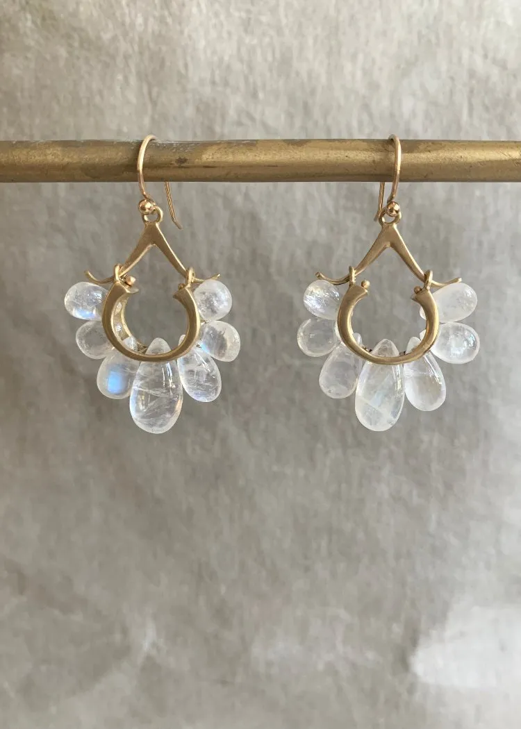 Rachel Atherley | Small Peacock Earrings in 14k   Rainbow Moonstone