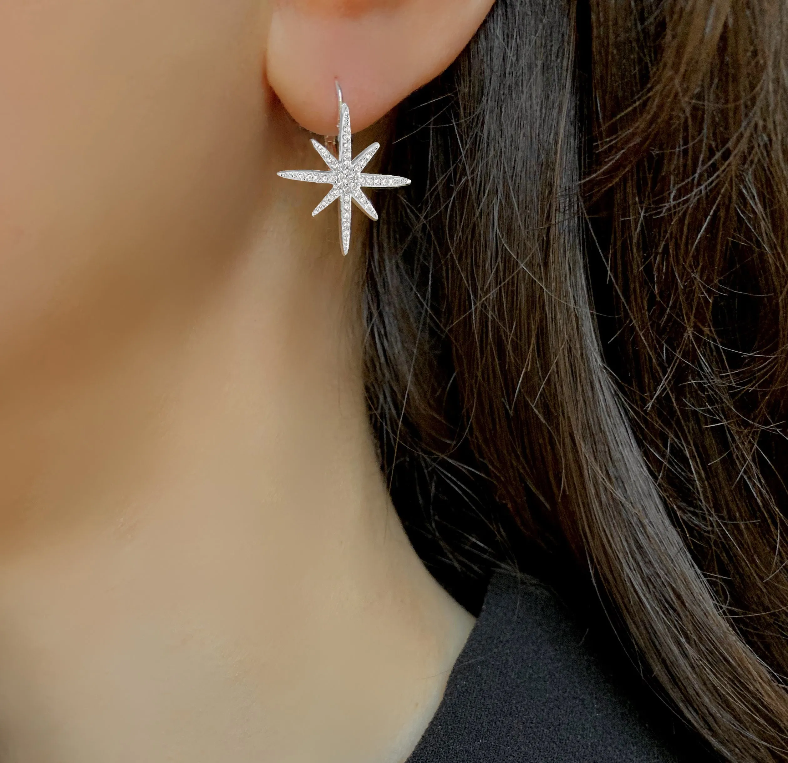 Rhodium plated 925 silver earrings assembled with zirconium oxide