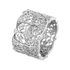 Rhodium plated 925 silver ring assembled with zirconium oxide