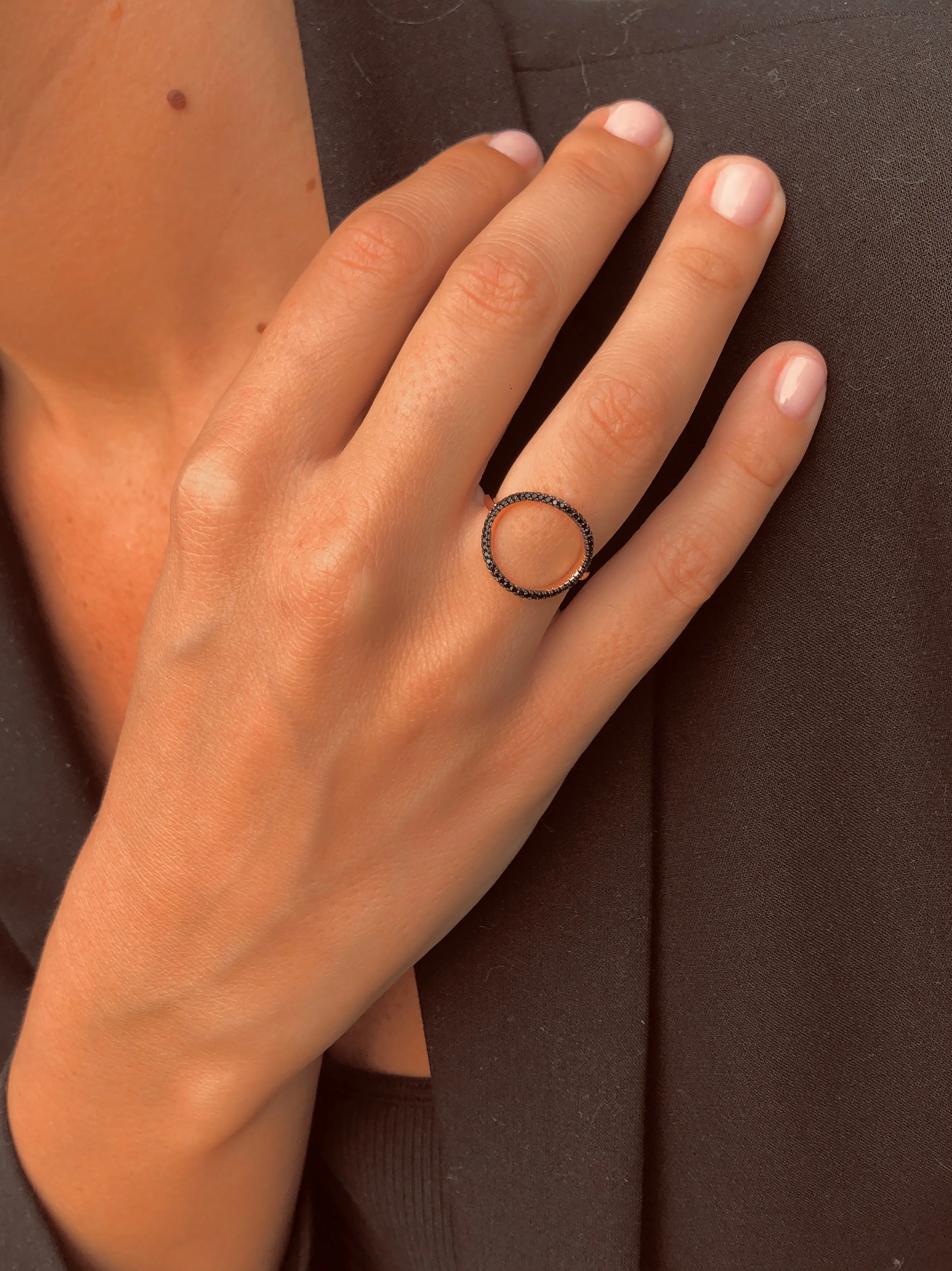 Ring in 925 silver gilded with 18k rose gold assembled with black zirconium oxide