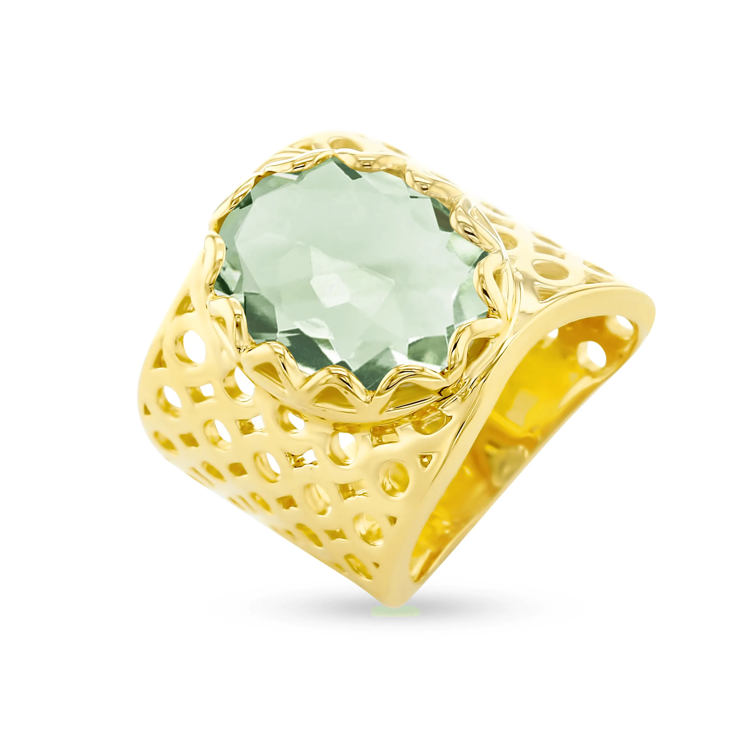 Ring in 925 silver gilded with 18k yellow gold assembled with green amethyst