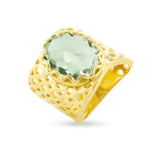 Ring in 925 silver gilded with 18k yellow gold assembled with green amethyst