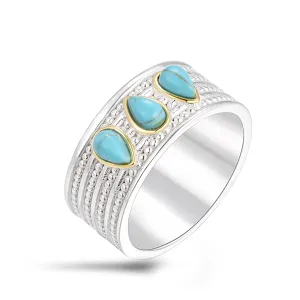 Ring in 925 Silver plated Silver and 18k Yellow Gold assembled with Turquoise
