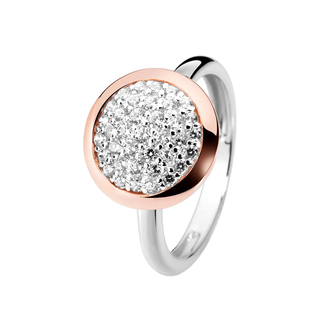 Ring in 925 Silver plated with Rhodium and 18k Rose Gold assembled with Zirconium Oxide