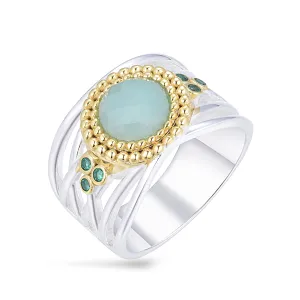 Ring in 925 Silver plated with Silver and 18k Yellow Gold assembled with Amazonite