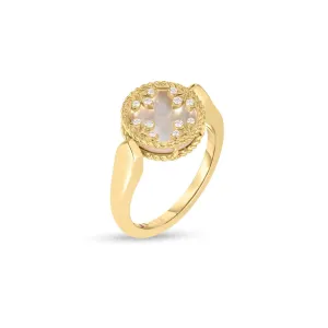 Roberto Coin Venetian Medallion Mother of Pearl and Diamond Reversible Ring in 18K Yellow Gold