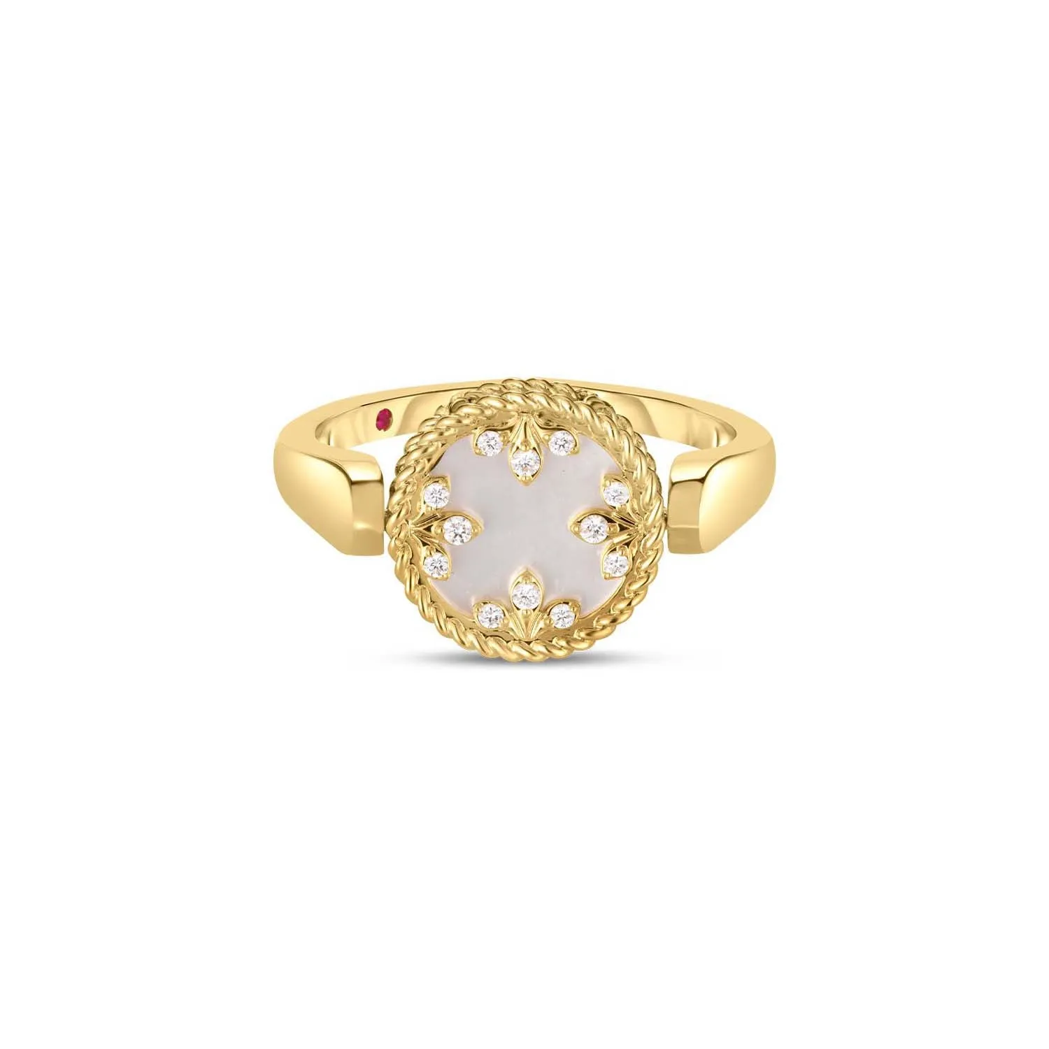 Roberto Coin Venetian Medallion Mother of Pearl and Diamond Reversible Ring in 18K Yellow Gold