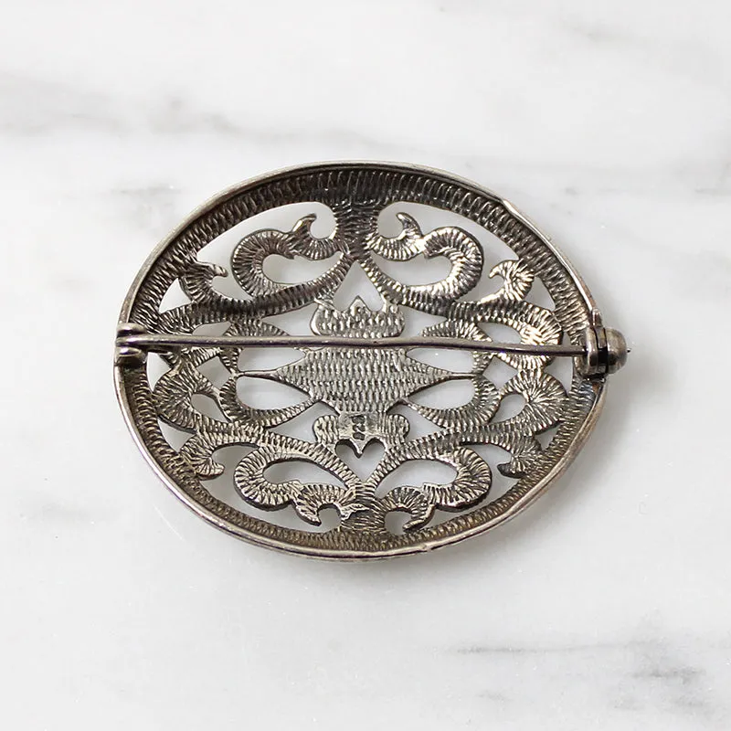 Romantic Deco Revival Sterling & Marcasite Brooch