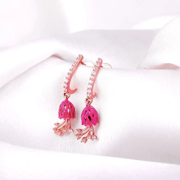 Rose Gold Brahma Kamal Bud Hoop Danglers