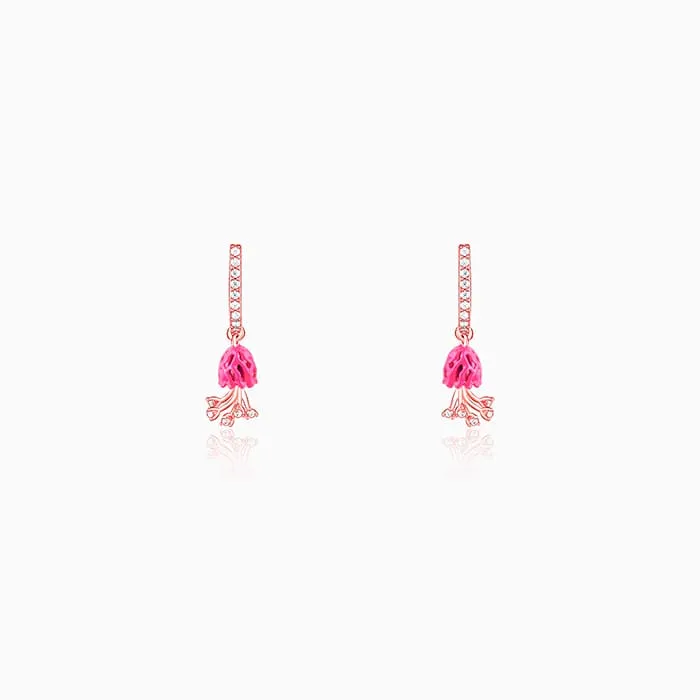 Rose Gold Brahma Kamal Bud Hoop Danglers