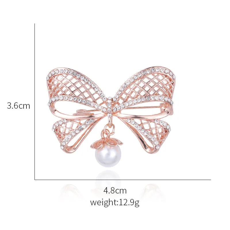 Rose Gold or Silver Bow Brooch Rhinestone Crystal BR-12