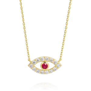 Round Evil Eye Red Ruby Pendant Yellow Gold