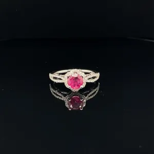 Ruby & Diamond Halo Entwined Split Shank Engagement Ring - (#104-RGRUB104765)
