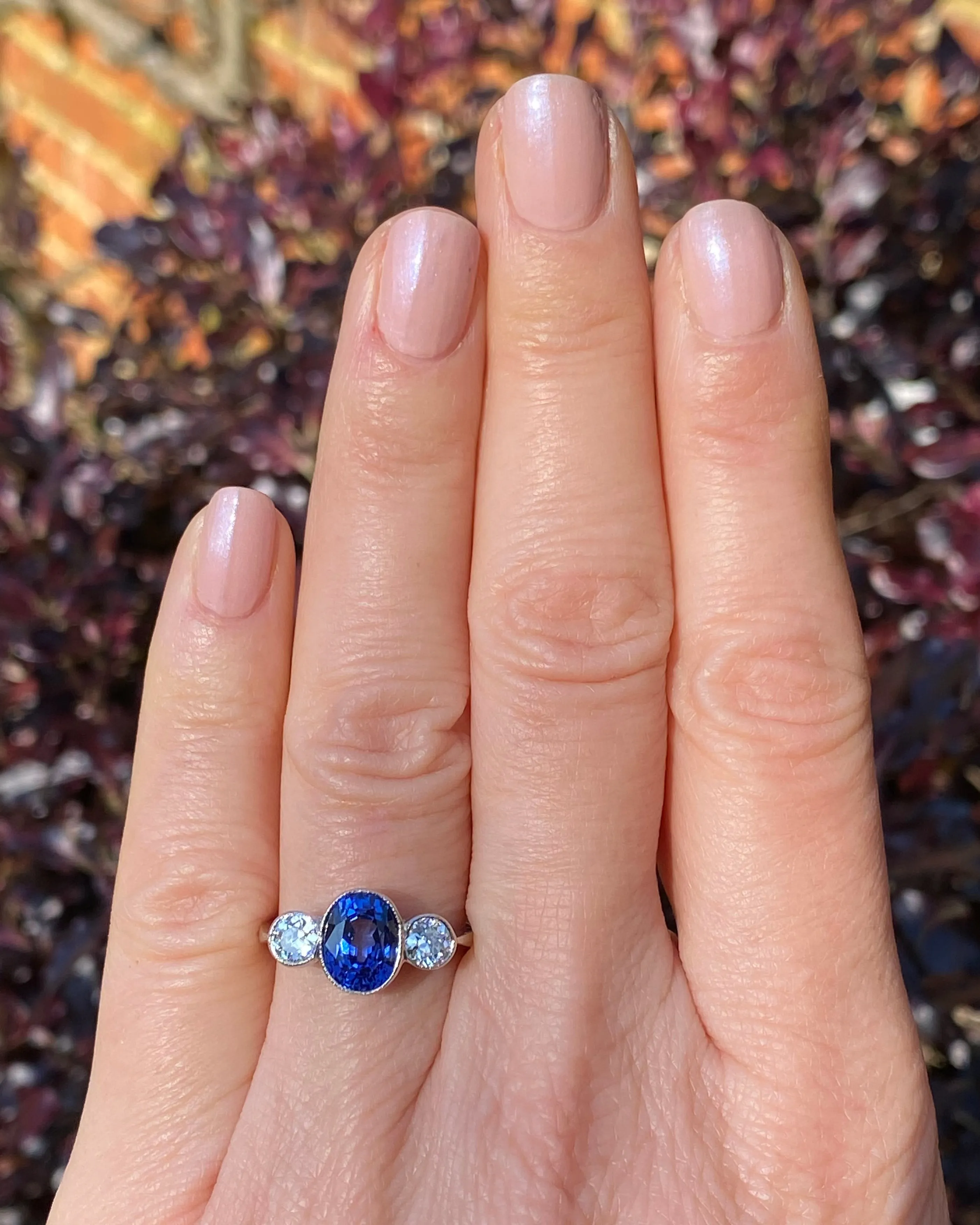 Sapphire and Diamond Three Stone Platinum Ring 0.55ct   2.75ct