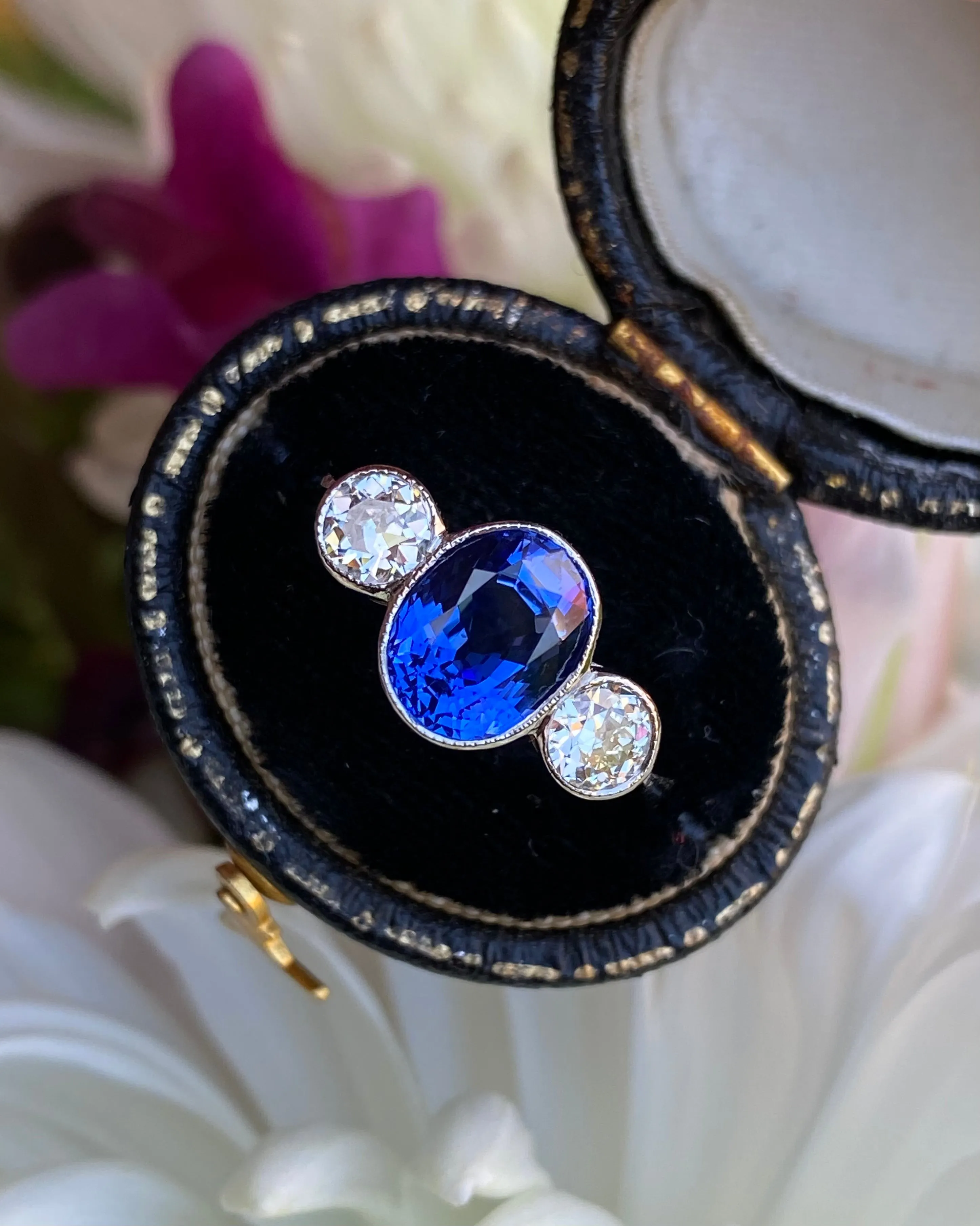 Sapphire and Diamond Three Stone Platinum Ring 0.55ct   2.75ct