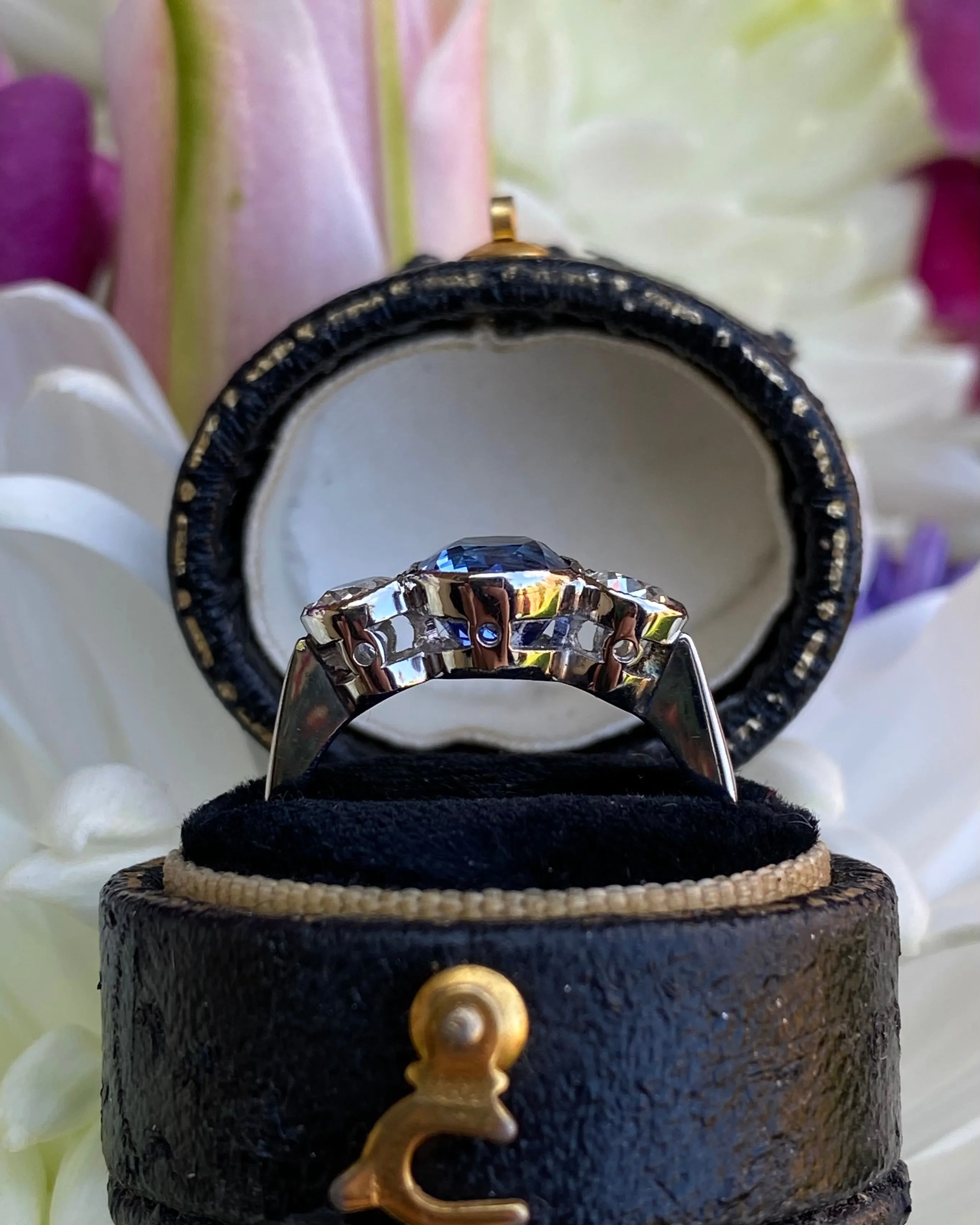 Sapphire and Diamond Three Stone Platinum Ring 0.55ct   2.75ct