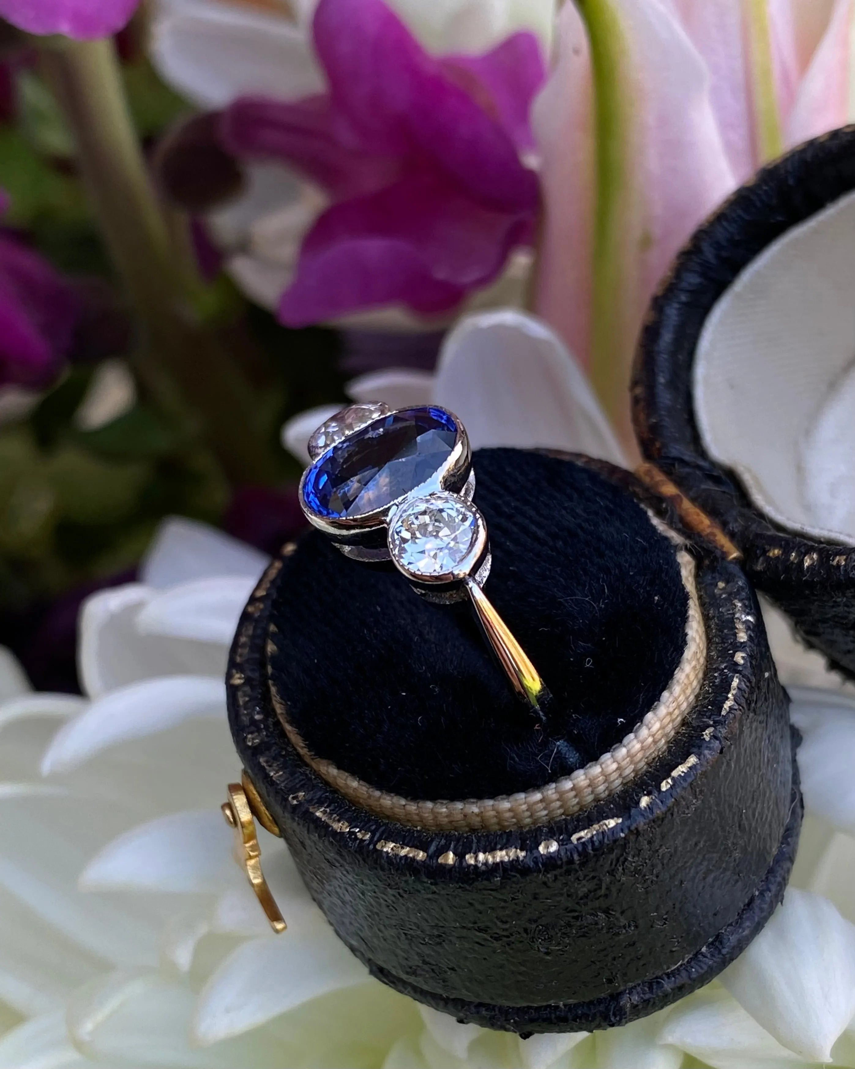 Sapphire and Diamond Three Stone Platinum Ring 0.55ct   2.75ct