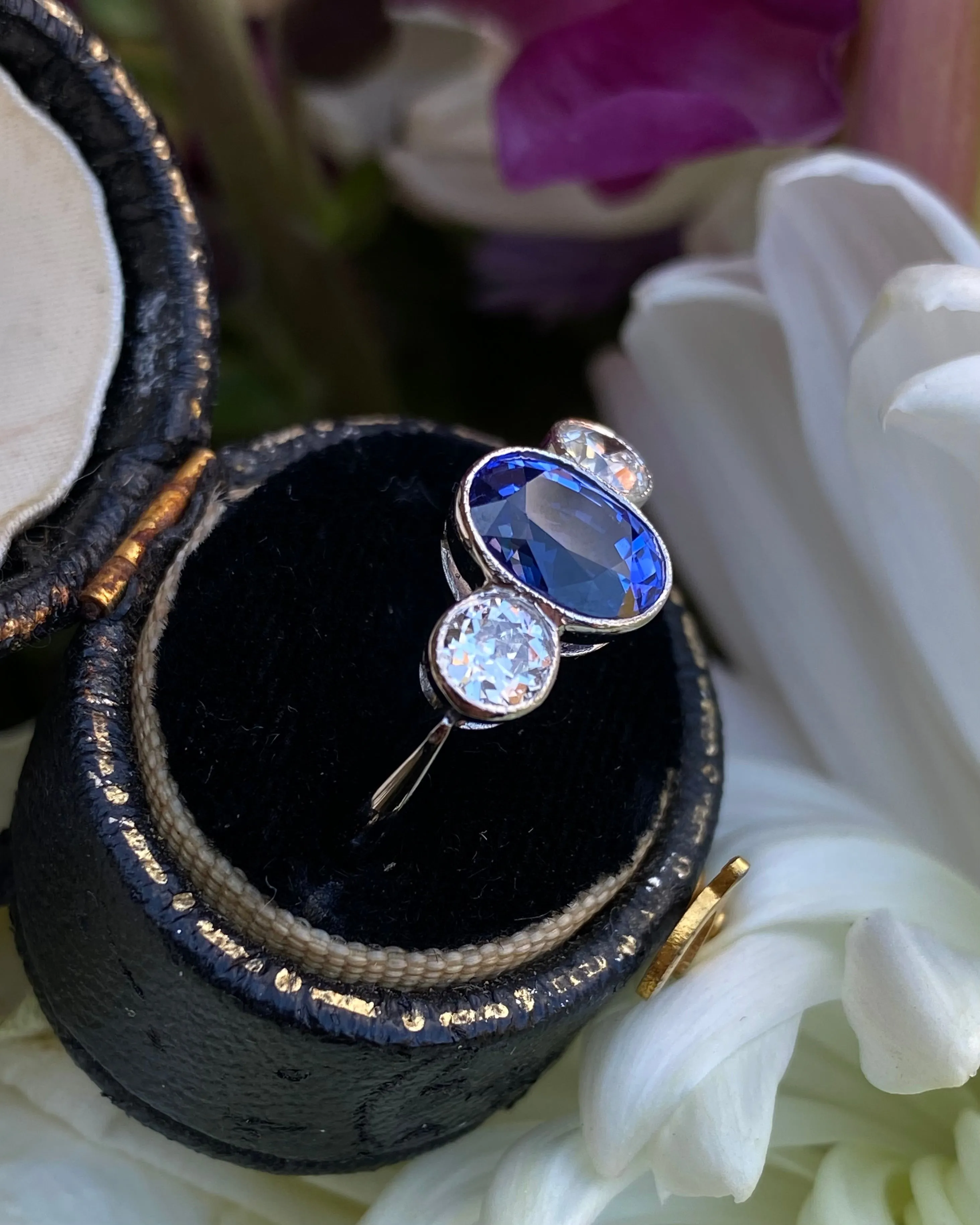 Sapphire and Diamond Three Stone Platinum Ring 0.55ct   2.75ct
