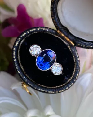 Sapphire and Diamond Three Stone Platinum Ring 0.55ct   2.75ct