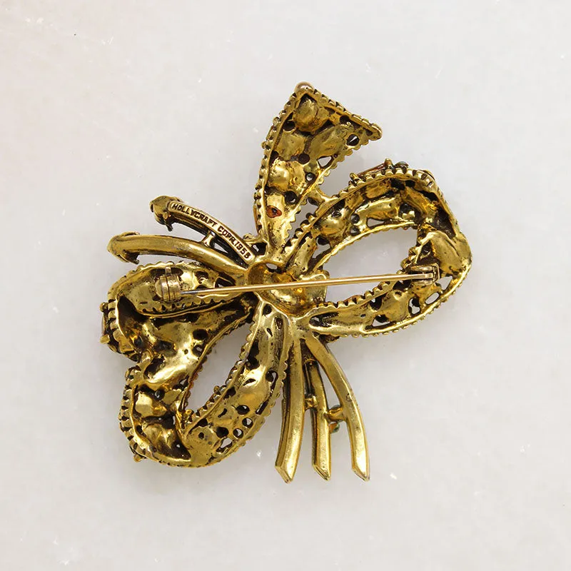 Sassy Jewel-Tone Hollycraft Bow Brooch