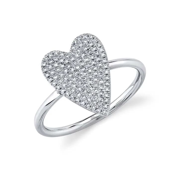 Shy Creation Small Diamond Pav Heart Ring in 14K White Gold