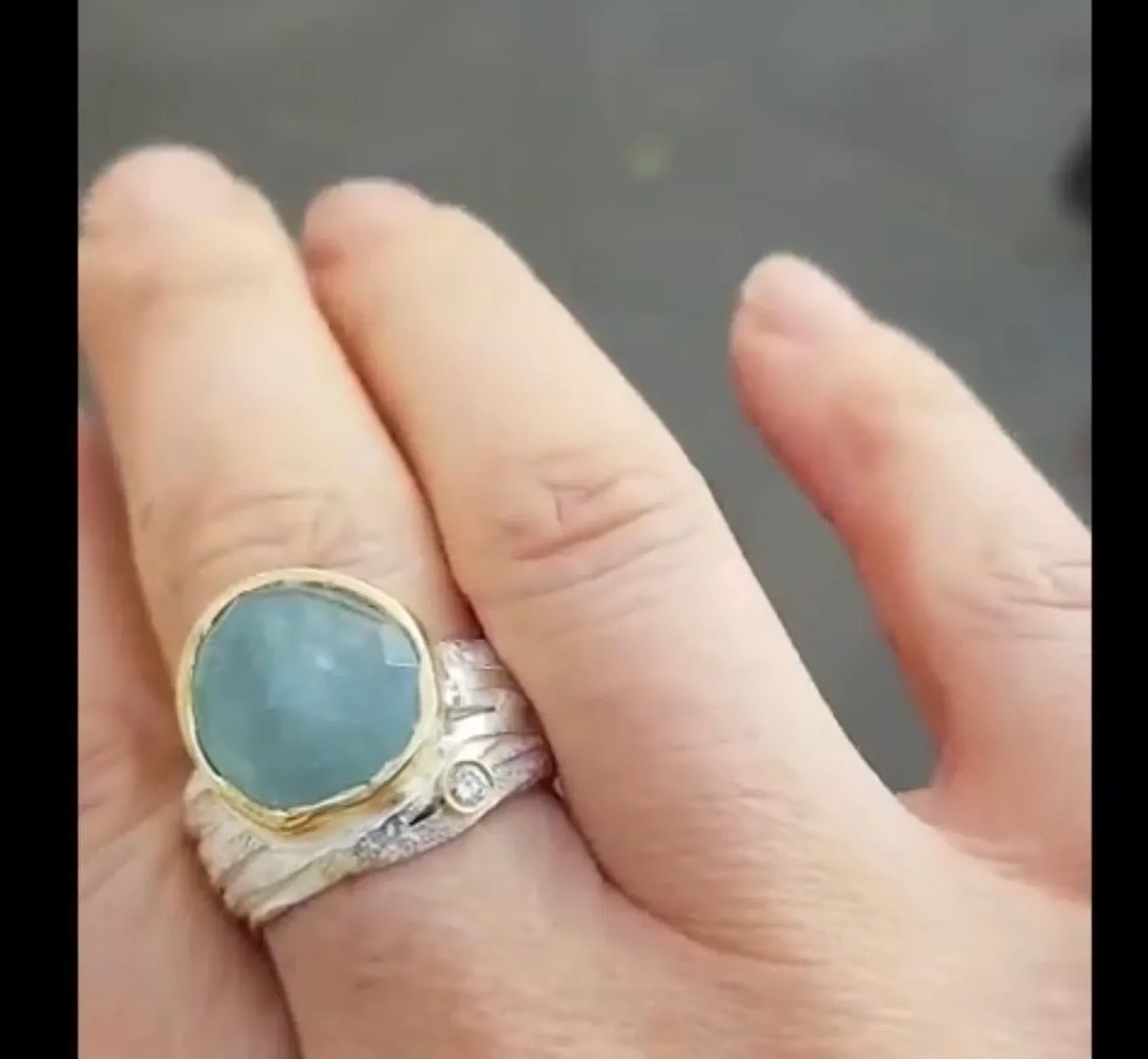 Silver and Gold Wrap Rough Aquamarine Ring