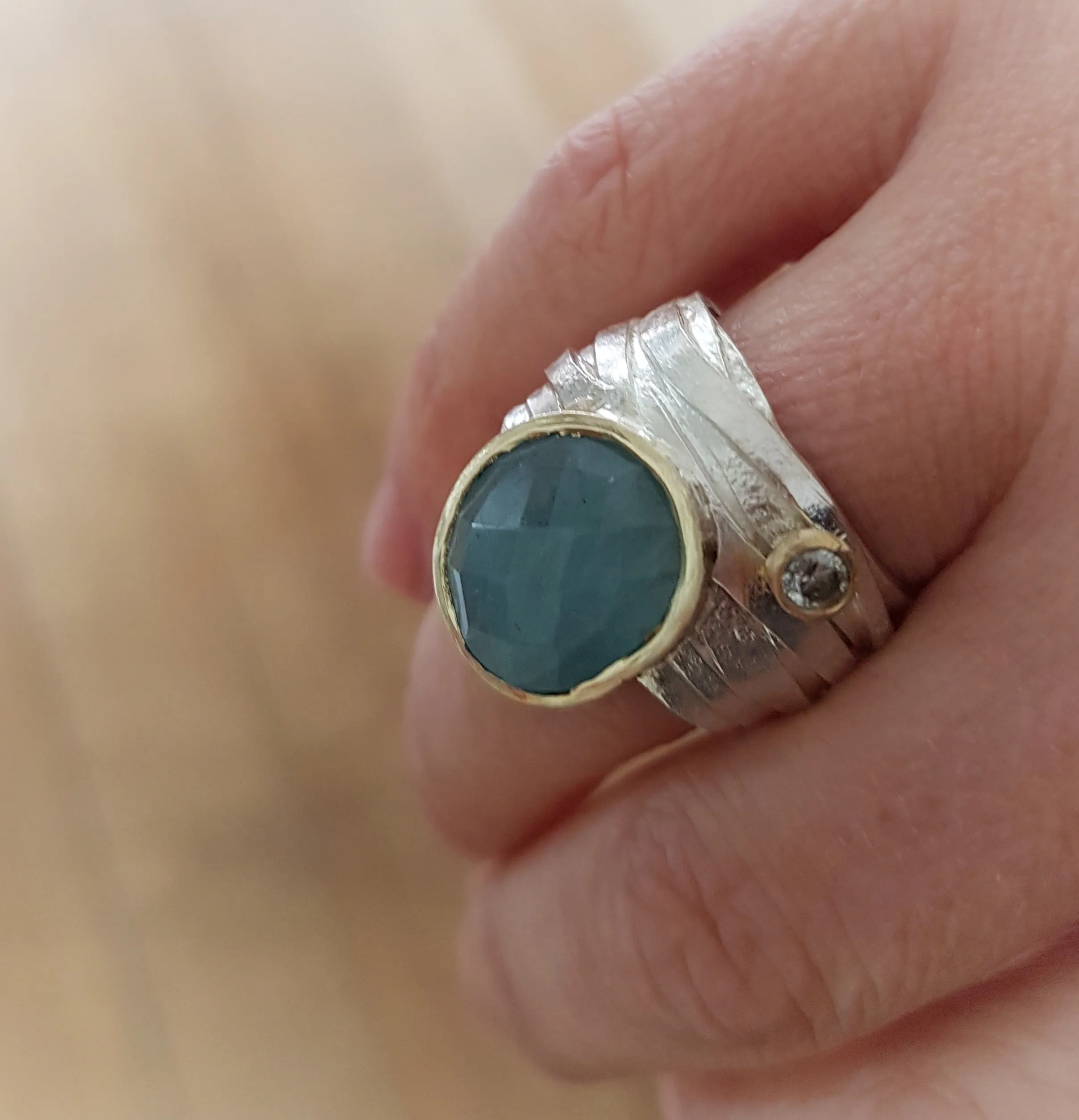 Silver and Gold Wrap Rough Aquamarine Ring