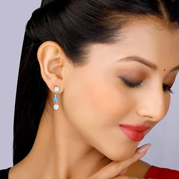 Silver Aqua Blue Floral Earrings