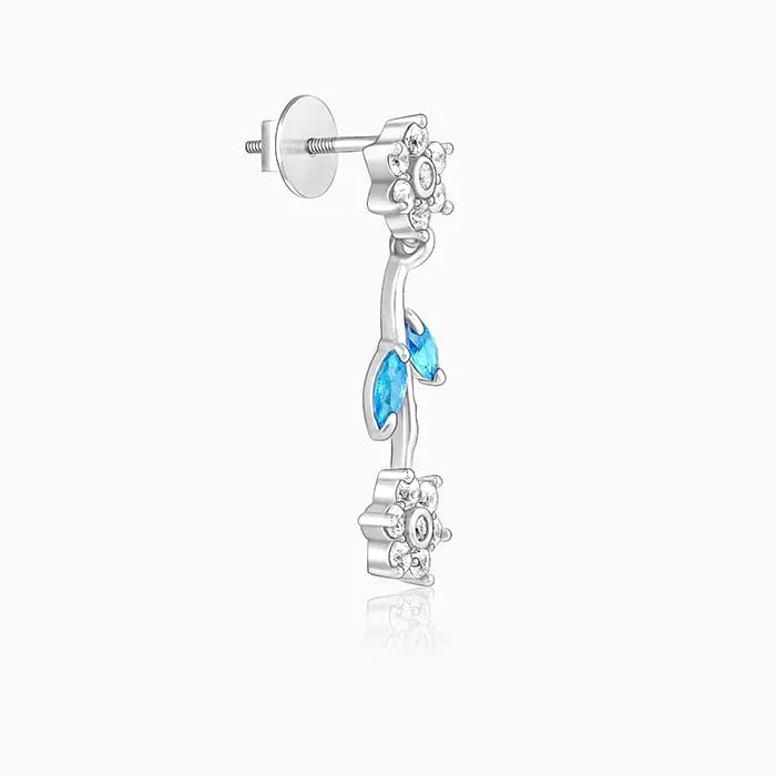 Silver Aqua Blue Floral Earrings