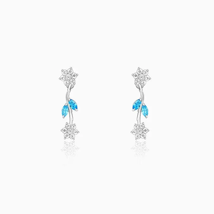 Silver Aqua Blue Floral Earrings