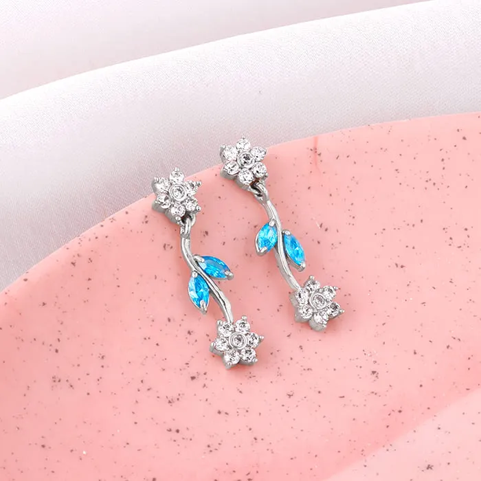 Silver Aqua Blue Floral Earrings