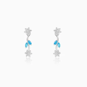 Silver Aqua Blue Floral Earrings