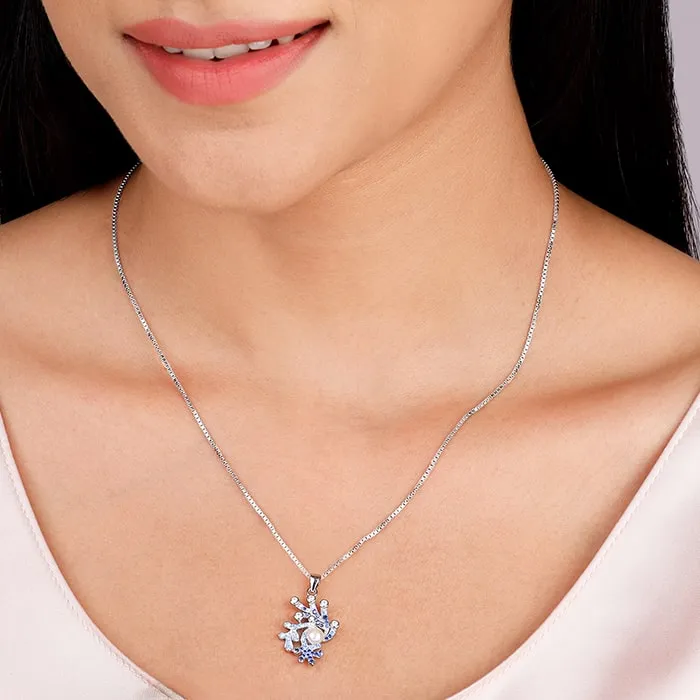 Silver Blue Ombre Pendant With Box Chain