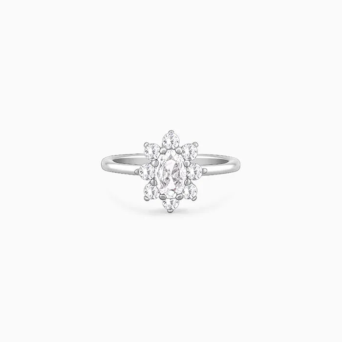Silver Floral Ellipse Ring