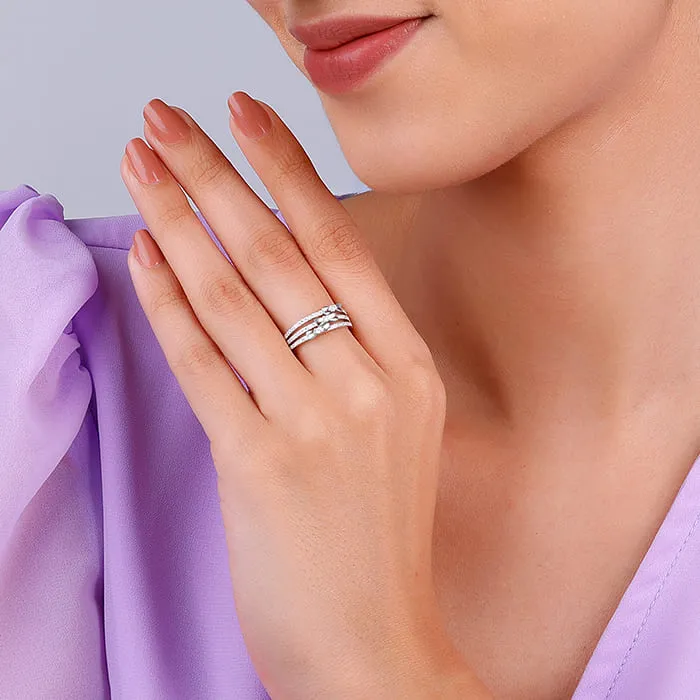 Silver Layered Bow Ring