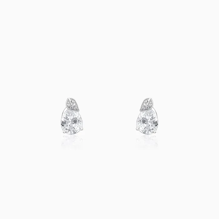 Silver Leafy Teardrop Earrings