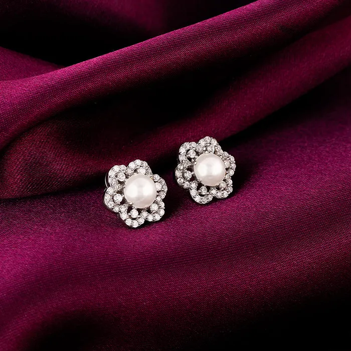 Silver Pearl Petal Earrings